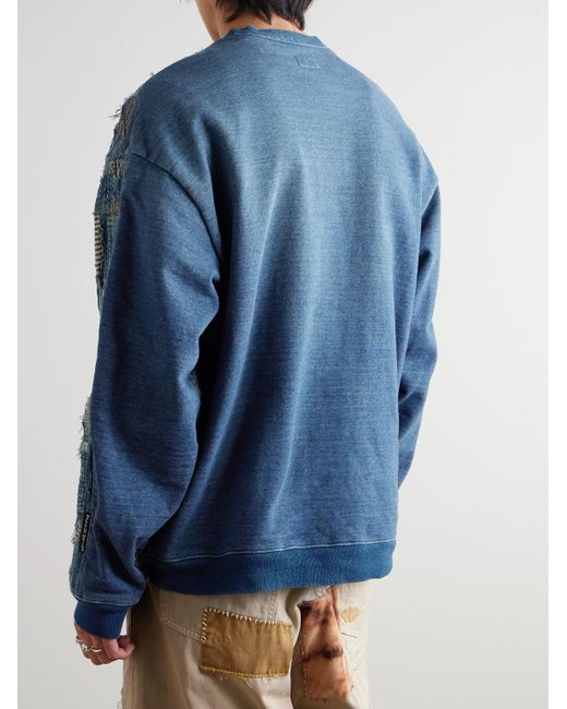 Kapital Blue Boro Distressed Patchwork Cotton And Linen-Blend Sweatshirt for men