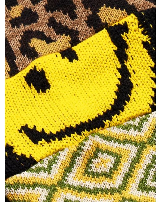 Pullover in maglia jacquard patchwork effetto consumato di Kapital in Black da Uomo