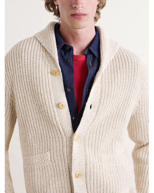 RRL Natural Shawl-Collar Cotton And Linen-Blend Cardigan for men