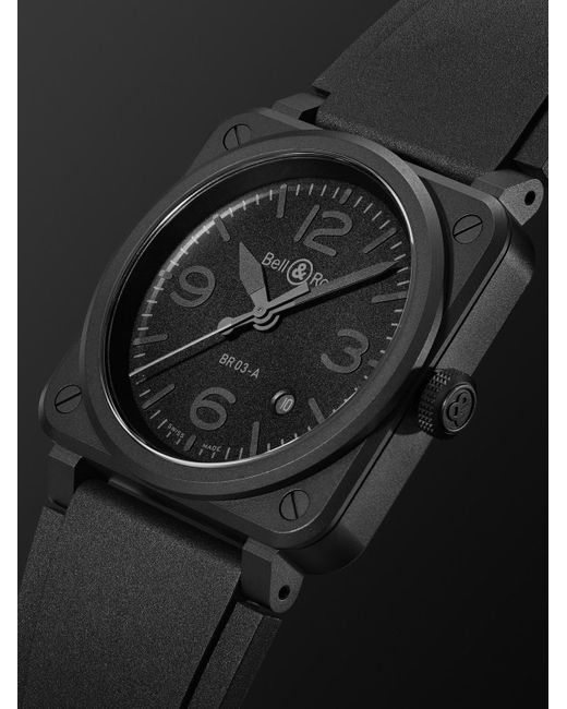 Bell & Ross Black Br 03 Phantom Automatic 41Mm Ceramic And Rubber Watch, Ref. No. Br03A-Ph-Ce/Srb for men