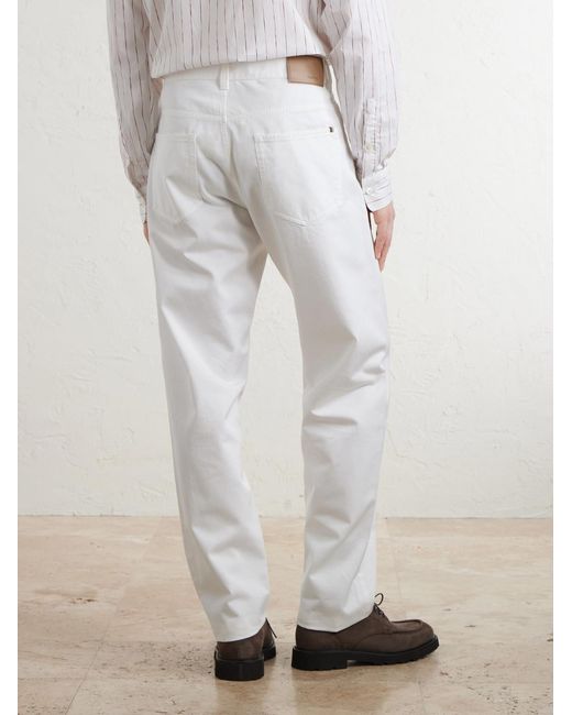 Canali White Straight-Leg Cotton-Twill Trousers for men