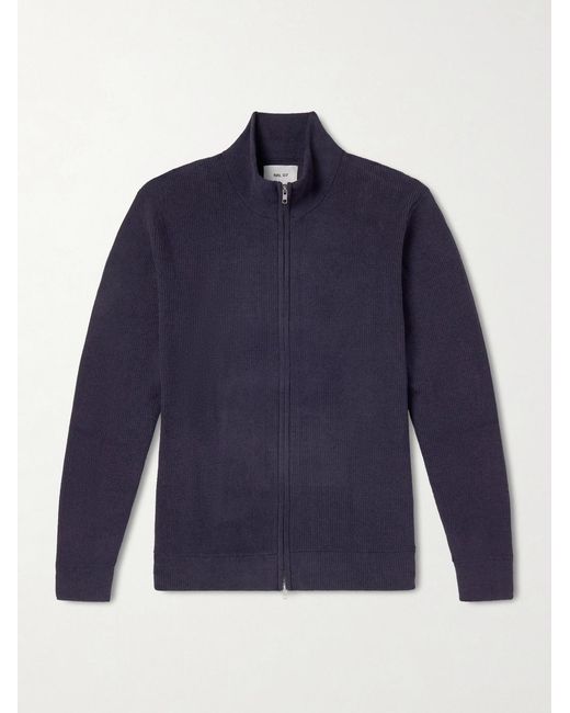NN07 Blue Danny 6429 Ribbed Bouclé Zip-up Cardigan for men