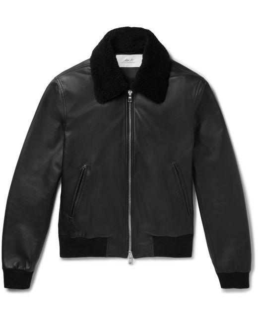 Mr P. Black Shearling-trimmed Leather Aviator Jacket for men