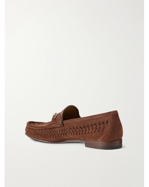 Gucci Brown Horsebit-Embellished Woven Suede Loafers for men