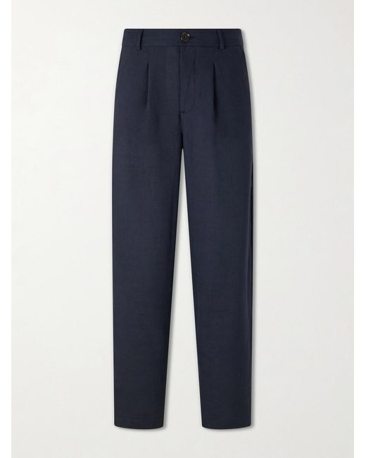 Oliver Spencer Blue Oxford Straight-Leg Striped Linen Drawstring Trousers for men