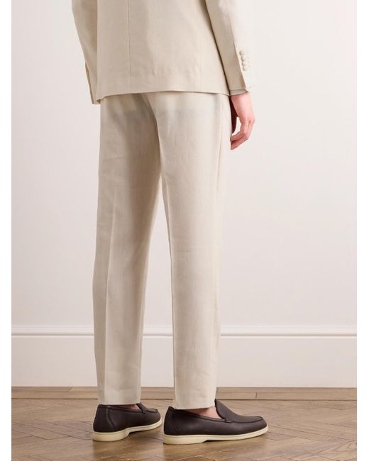 Lardini White Tapered Pleated Linen And Wool-blend Twill Tuxedo Trousers for men