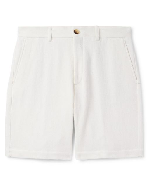 Brunello Cucinelli White Straight-leg Herringbone Cotton And Linen-blend Bermuda Shorts for men