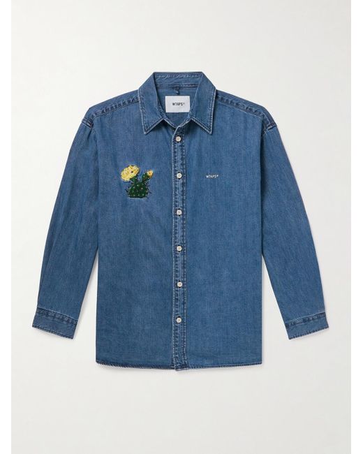 (w)taps Blue Logo-embroidered Denim Shirt for men