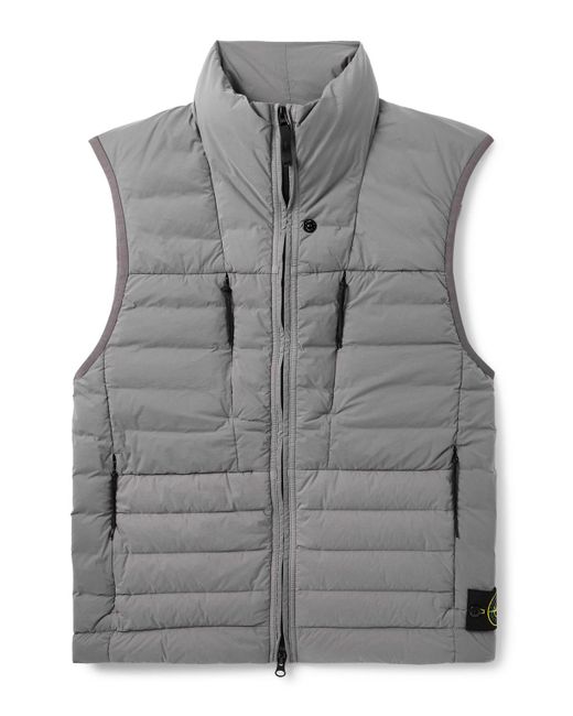 Stone Island Gray Logo-Appliquéd Quilted Stretch-Shell Down Gilet for men