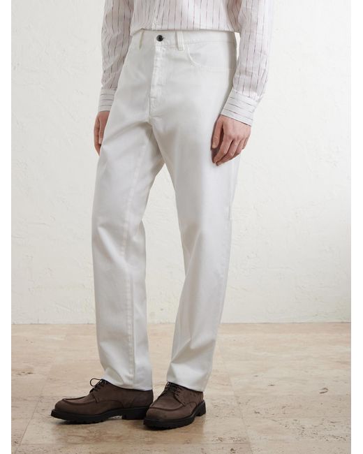 Canali White Straight-Leg Cotton-Twill Trousers for men