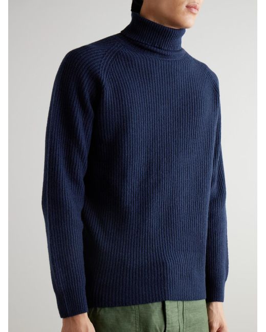 John Smedley Blue Auckland Recycled-Cashmere And Wool-Blend Rollneck Sweater for men