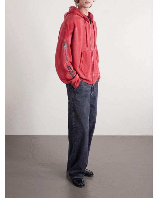 Amiri Red Studded Cotton-jersey Zip-up Hoodie for men
