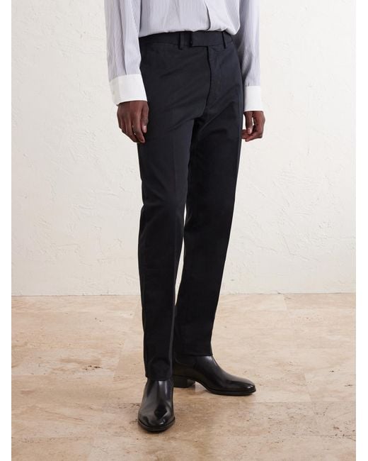 Tom Ford Blue Tapered Cotton-Blend Twill Trousers for men