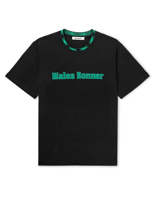 Wales Bonner Black Logo-appliquéd Organic Cotton-jersey T-shirt for men