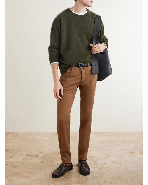 Slowear Brown Slim-Fit Stretch Cotton-Blend Gabardine Trousers for men