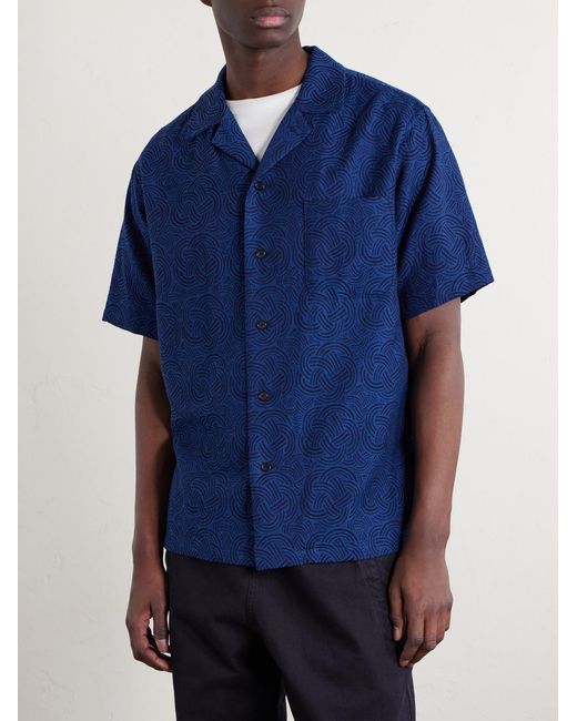 Blue Blue Japan Blue Camp-Collar Cotton-Jacquard Shirt for men