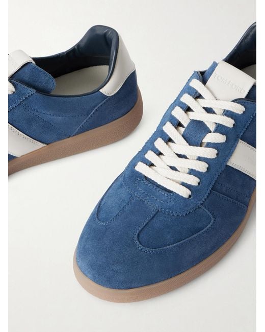Tom Ford Blue Archer Leather-Trimmed Suede Sneakers for men