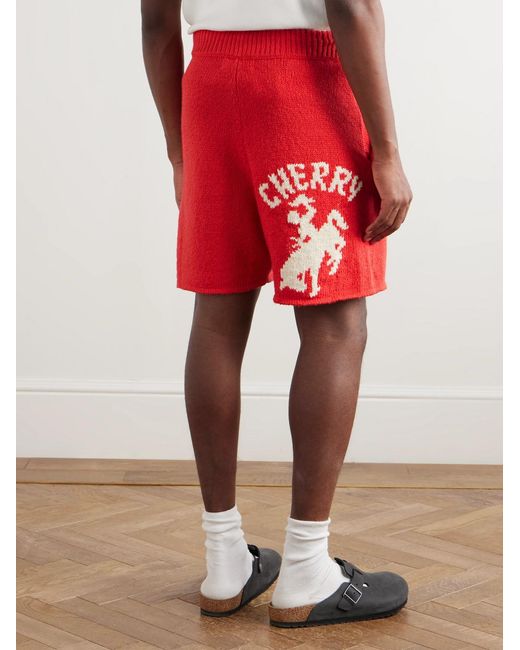 CHERRY LA Red Straight-leg Cotton Drawstring Shorts for men
