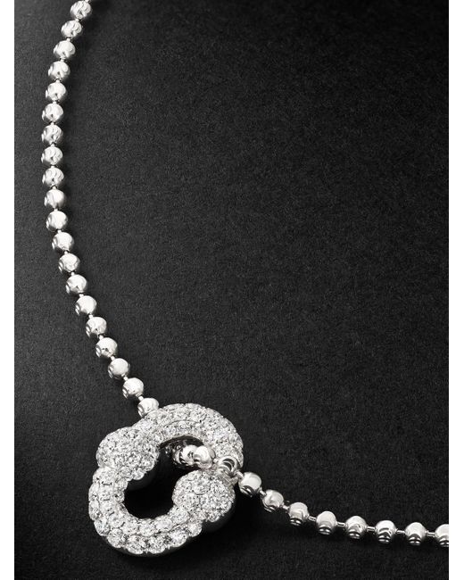 Greg Yuna Black Umlaut 18-karat White Gold Diamond Ball Chain Necklace for men