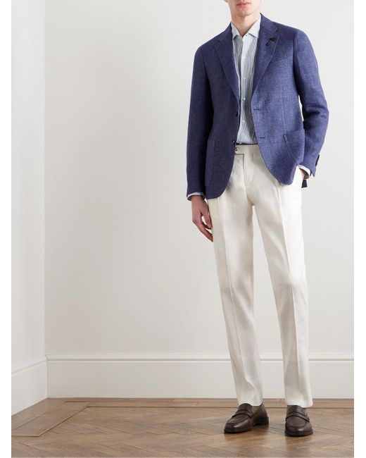 Lardini Natural Straight-leg Pleated Linen-blend Trousers for men