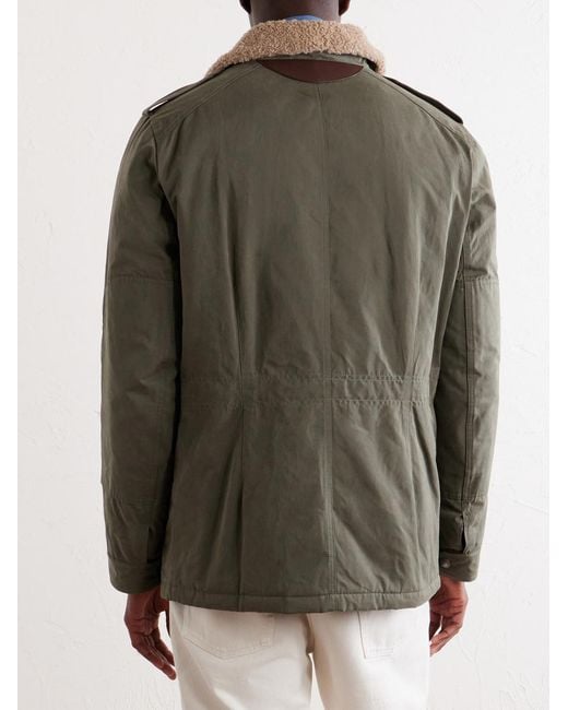 Brunello Cucinelli Green Shearling-Trimmed Padded Canvas Jacket for men