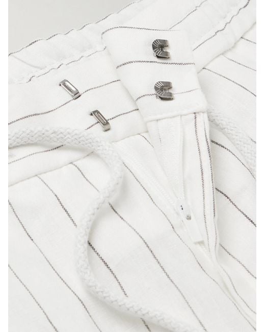 Brunello Cucinelli White Straight-leg Striped Linen Drawstring Shorts for men