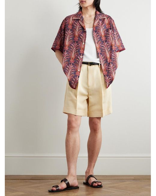 Valentino Garavani Pink Camp-Collar Paisley-Print Cotton-Voile Shirt for men