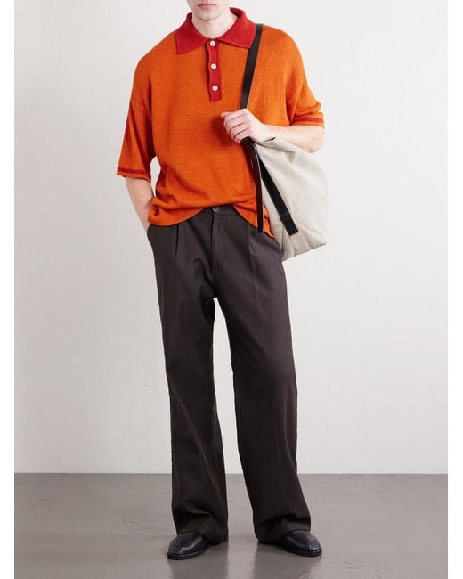 A Kind Of Guise Orange Open-knit Organic Cotton And Linen-blend Polo Shirt for men