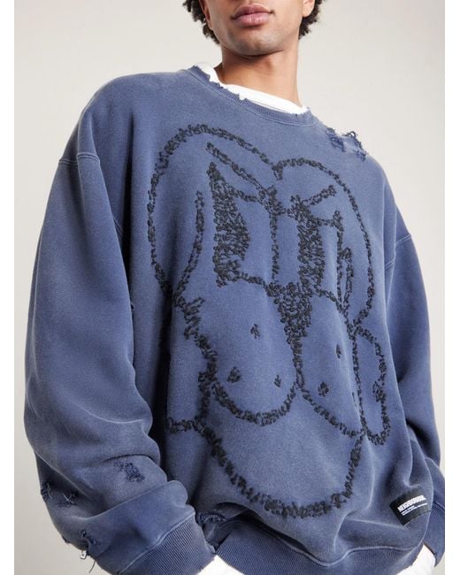 Neighborhood Chito Savage Sweatshirt aus Baumwoll-Jersey mit Stickerei in Distressed-Optik in Blue für Herren