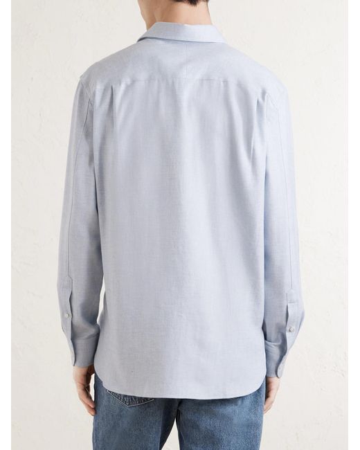 Dunhill White Micro-Checked Cotton And Cashmere-Blend Shirt for men