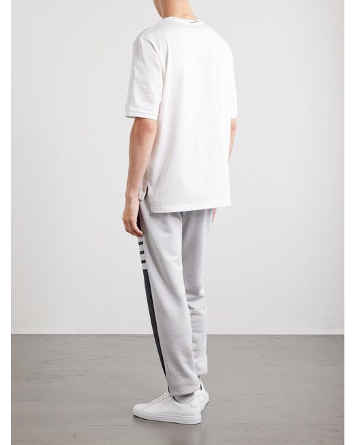 Thom Browne White Logo-appliquéd Striped Cotton-jersey T-shirt for men