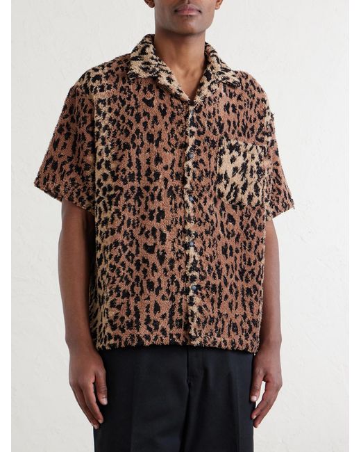 Neighborhood Brown Hippopotamus Leopard-Print Cotton-Blend Terry Shirt for men