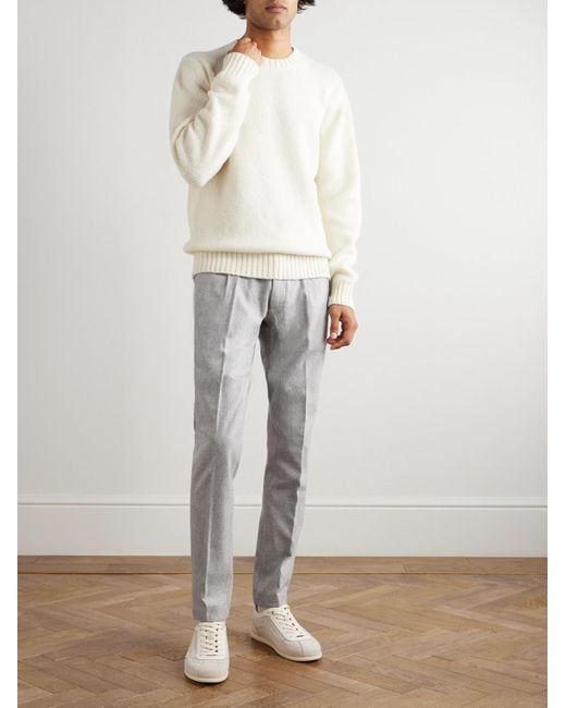 Eleventy Gray Slim-Fit Straight-Leg Pleated Stretch Wool And Cashmere-Blend Drawstring Trousers for men