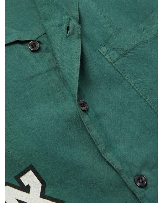 Adish Green The Inoue Brothers Camp-Collar Logo-Detailed Garment-Dyed Cotton Shirt for men
