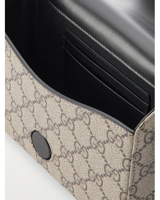 Gucci Black Horsebit 1955 Mini Leather-Trimmed Monogrammed Coated-Canvas Messenger Bag for men