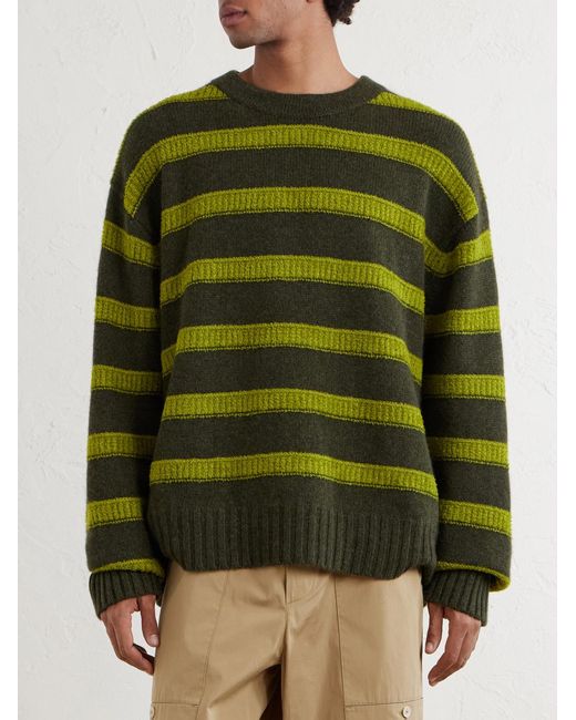 The Elder Statesman Green Ridgeline Striped Cashmere-Blend Sweater for men