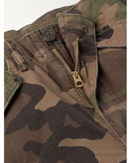 RRL Green Tapered Camouflage-Print Cotton-Ripstop Cargo Trousers for men
