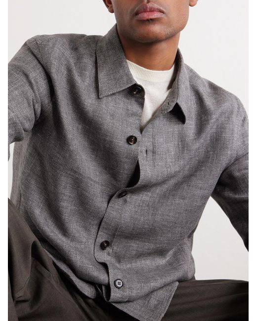 Zegna Gray Cashmere, Linen And Silk-Blend Overshirt for men