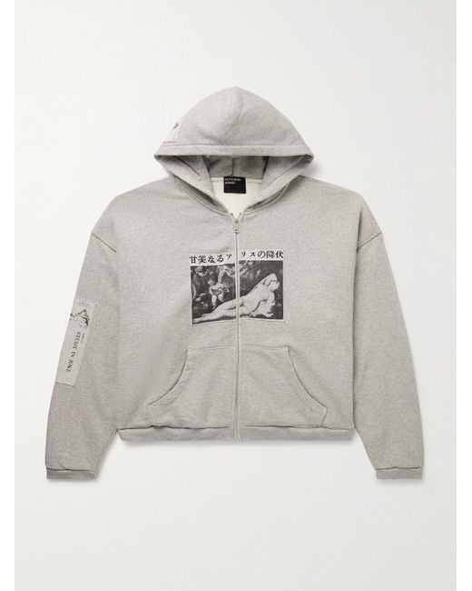 Enfants Riches Deprimes Gray Assemblage Appliquéd Printed Cotton-Jersey Zip-Up Hoodie for men