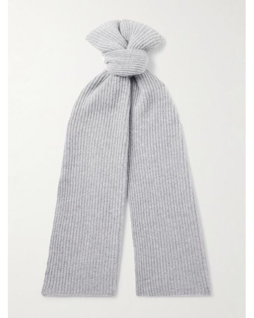Mr P. White Ribbed Cashmere Scarf for men