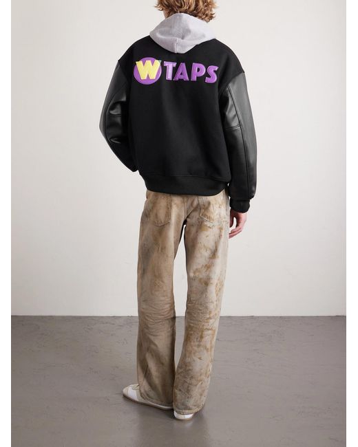 (w)taps Black Logo-Appliquéd Panelled Melton Wool-Blend Jacket for men