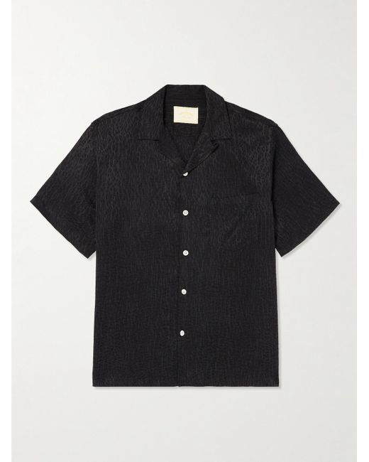 Portuguese Flannel Black Finger Print Convertible-collar Jacquard Shirt for men