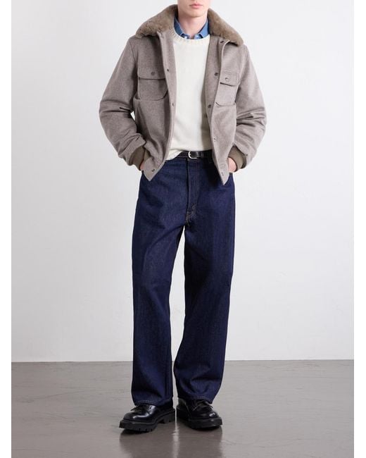 Golden Bear Gray Sherling Trim Wool Bomber Jacket for men