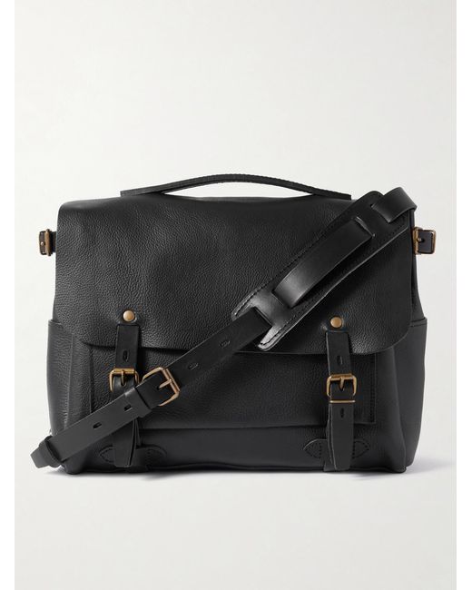 Bleu De Chauffe Black Éclair Full-Grain Leather Messenger Bag for men