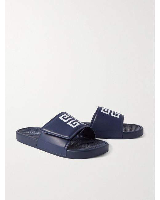 Givenchy Blue Logo-print Debossed Faux Leather Slides for men