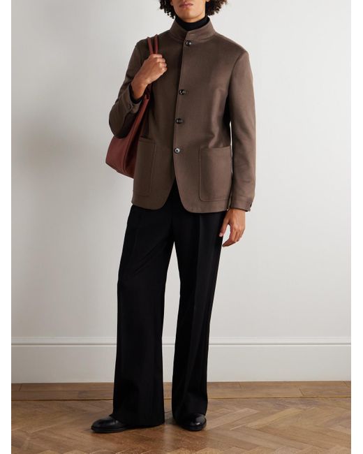 Zegna Brown Ii Conte Leather-trimmed Oasi Cashmere-felt Jacket for men