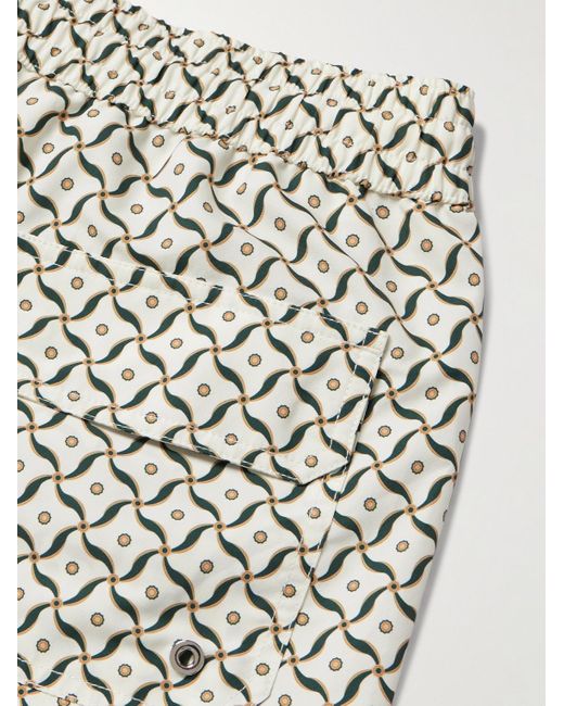 Frescobol Carioca Santos gerade geschnittene mittellange Badeshorts aus recyceltem Material mit Print in White für Herren