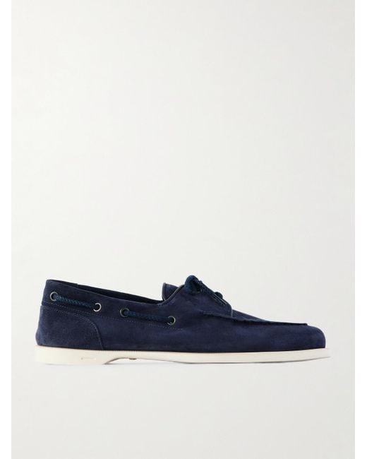 John Lobb Blue Foil Suede Boat Shoes for men