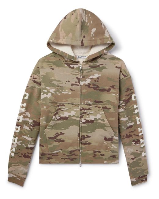 CHERRY LA Gray Logo-appliquéd Camouflage-print Cotton-jersey Zip-up Hoodie for men