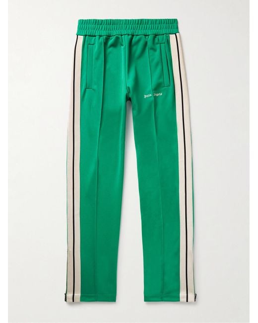 Palm Angels Green Straight-leg Striped Pleated Tech-jersey Track Pants for men